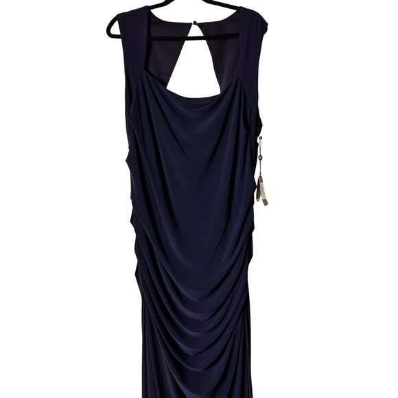 Adrianna Papell Size 20W Midnight Blue Jersey Sleeveless Gown With Draped Detail - Picture 13 of 16